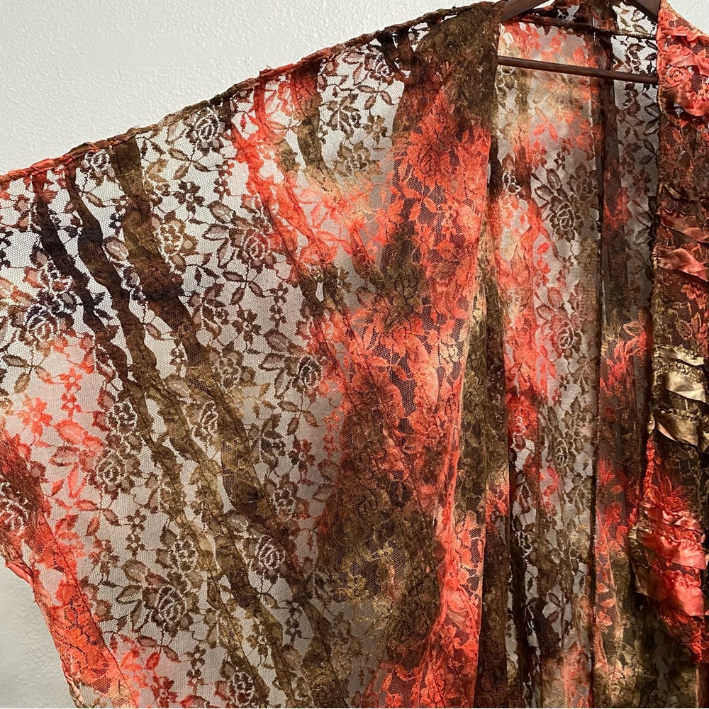 Women’s‎ Sheer Floral Ruffle Maxi Duster Cardigan Fairy Boho Eclectic Indie - Picture 4 of 10